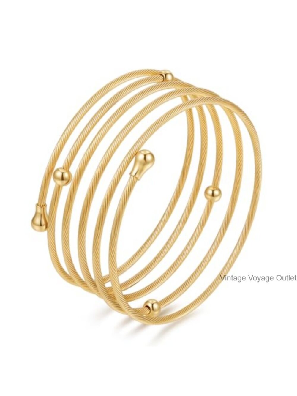 18K Gold Plated Multi Layer Wire Cuff Bracelet Adjustable Twisted Cable Open